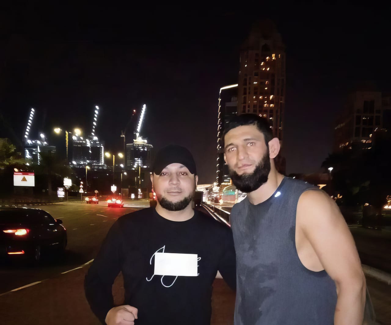 Khamzat Chimaev pictured with fellow fighter Adam Shamsiev
